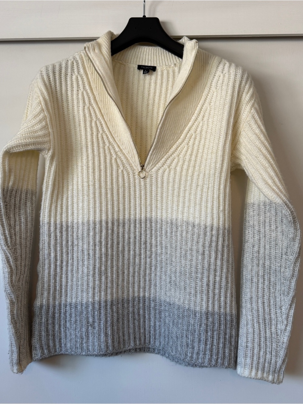 Talbots Ribbed Half-Zip Ombré Sweater - Ivory & Light Gray